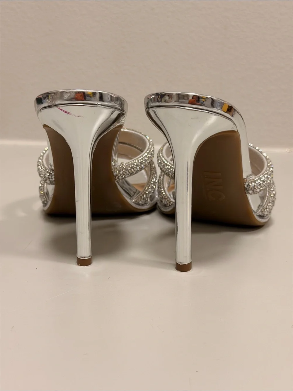 INC International Concepts Silver Crystal Multi-Strap Slide Heels